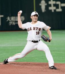 <p>　シート打撃に登板した巨人の菅野＝東京ドーム（球団提供）</p>