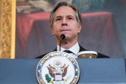<p>　５日、米ワシントンの国務省で「ハバナ症候群」への対応を発表するブリンケン長官（ＡＰ＝共同）</p>