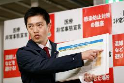 　取材に応じる大阪府の吉村洋文知事＝１４日午後、大阪府庁