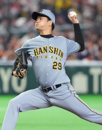 <p>　巨人戦で完封勝利を挙げた阪神・高橋＝東京ドーム</p>