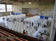 体育館接種会場で流れ確認　習志野市ワクチン在宅高齢者、月内開始で