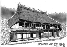 わら塚で日なたぼっこ　仲冬の民家　絵・文道塚元嘉　【民家の四季】