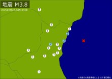 深夜に関東・東北で地震　Ｍ３．８　震源は茨城県沖　地震が及んだ地域人口１１９万人