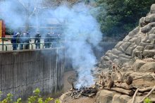 大寒にサルも暖　たき火より芋？　千葉市動物公園　