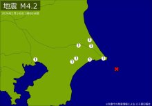 【速報】関東で地震　Ｍ４．２　震源は千葉県東方沖　地震が及んだ地域人口８５万人