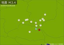関東で地震　Ｍ３．４　震源は埼玉県北部　地震が及んだ地域人口１９５万人