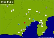 【速報】関東・中部で地震　Ｍ４．２　最大震度３　震源は静岡県中部　地震が及んだ地域人口２２１万人