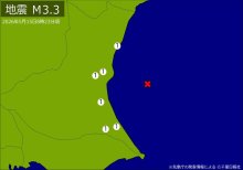 【速報】関東で地震　Ｍ３．３　震源は茨城県沖　地震が及んだ地域人口７２万人