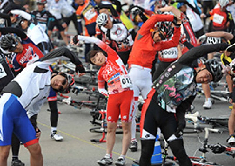 出発前の入念なストレッチ運動
