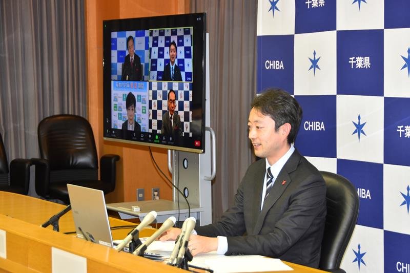 首都圏４都県知事会のオンライン会議に出席した熊谷俊人知事＝７日