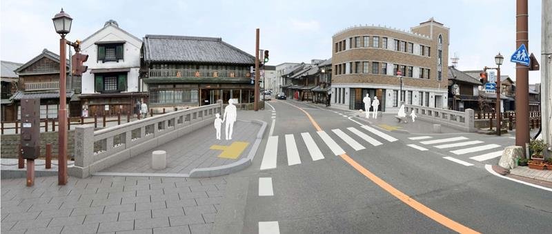 歩道の拡幅工事が行われる「忠敬橋」の完成イメージ図。まずは下流側（右）の工事から進められる（県香取土木事務所提供）
