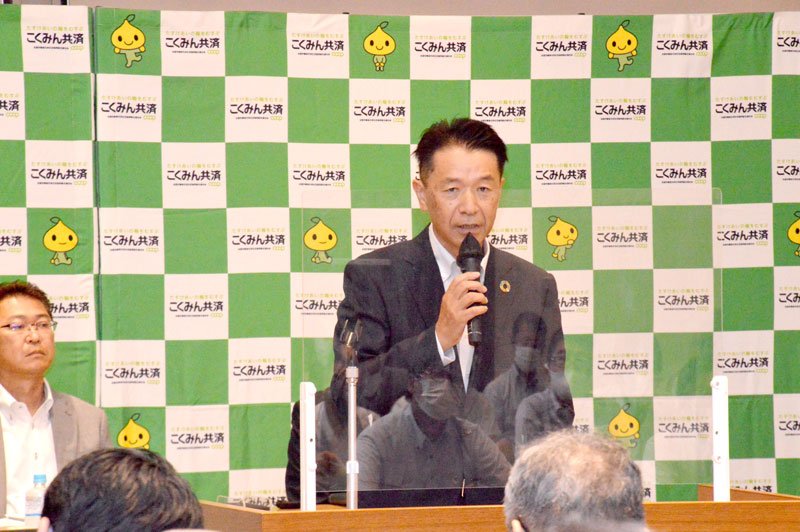 あいさつをする林田千葉推進本部長＝千葉市中央区
