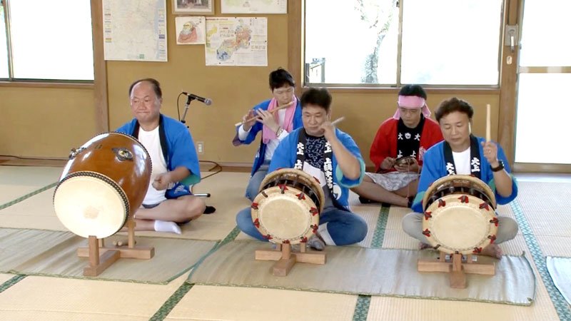 大上五囃子を演奏している動画の一場面（睦沢町教委提供）