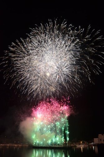 ４年ぶりに船橋の空に打ち上がった花火＝１８日夜、船橋市の船橋港親水公園