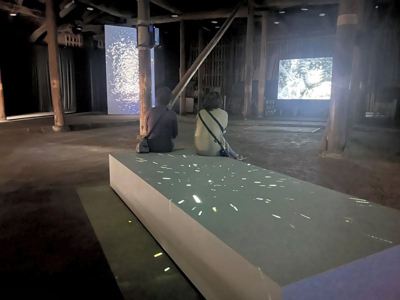 佐原の町並みにある歴史的建造物などを会場にアート展が開幕した。地域にゆかりのある美術家が手がけた映像や絵画が楽しめる＝１日、香取市
