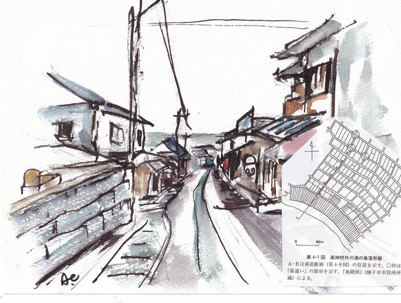 坂のある外川町の町並み