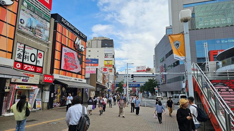 １２年連続で県内最高値だったＪＲ船橋駅前の「船橋駅前通り」。平日昼間でも人の行き来は絶えない＝６月２６日、船橋市本町
