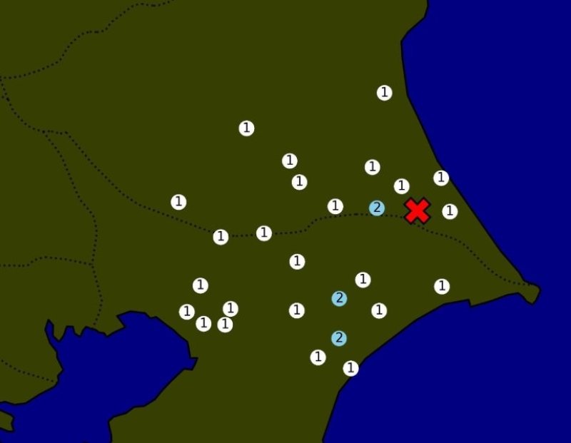 震度分布図（6日午前4時27分ごろ）