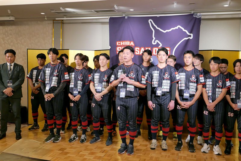 ＢＣリーグでの意気込みを語る松尾主将＝２３日、船橋市内