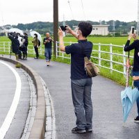 子ヤギを撮影する見物客ら＝１８日、佐倉市