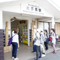 ひなが顔を出すツバメの巣を見守る駅利用者