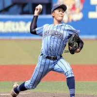千葉ロッテからドラフト４位で指名された幕張総合高の早坂＝７月１９日、ＺＯＺＯマリン
