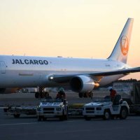 成田空港に到着したＪＡＬが１３年ぶりに導入する貨物専用機＝１７日午後４時４０分ごろ、成田市