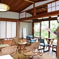 池のある庭を眺めながらくつろげる純和風の店内
