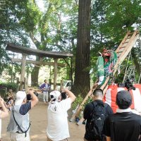 獅子の演技を多くの観衆が見守った
