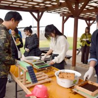 海苔すき体験をする参加者＝木更津市