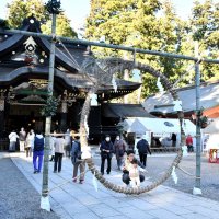 香取神宮の境内に、大みそかの大祓（おおはらえ）式に向けて「茅の輪（ちのわ）」が設置された。年の瀬の風物詩で、くぐることにより清らかな気持ちで新年を迎えようと、多くの参拝客が訪れている＝１０日、香取市