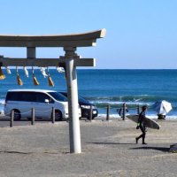 五輪会場になった釣ケ崎海岸。多くのサーファーが訪れ、毎年９月には上総十二社祭りの祭場となる＝一宮町