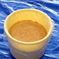 仕込み作業を終え、１年間発酵させるみそ
